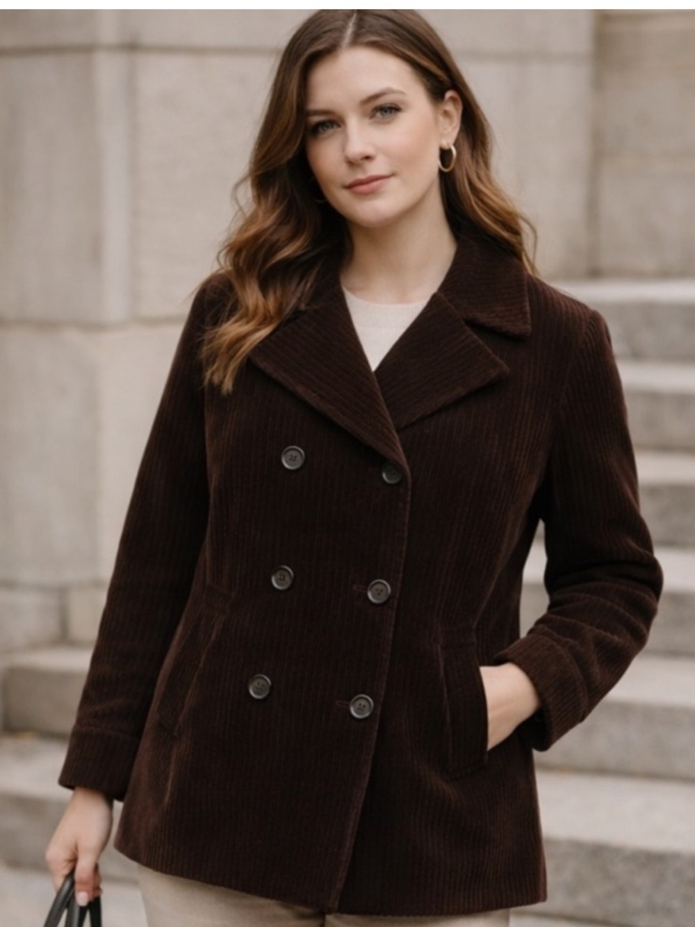 Vintage‎ Talbots Brown Corduroy Pea Coat Size 14
